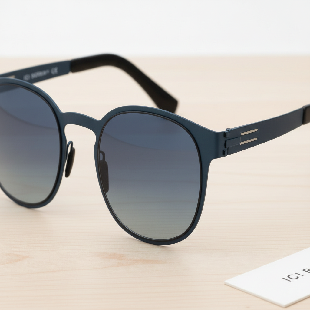 Blue sunglasses zoom detail